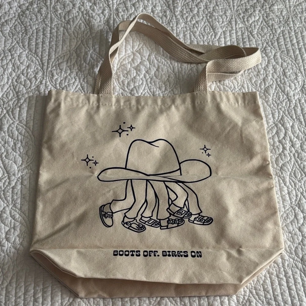 Birkenstock Houston NWOT”BOOTS OFF.BIRKS ON” Natural Canvas Tote - Picture 3 of 10